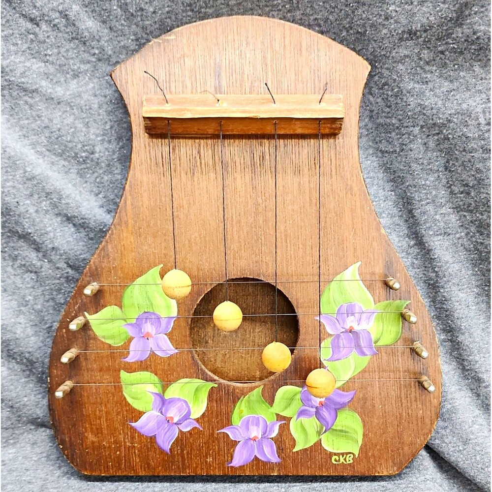 Door Harp Vintage 1982 Handpainted Wood Natural Finish Floral Tennessee